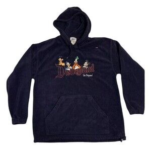 Disneyland The Original Blue Hooded Fleece Mickey Donald Goofy Pluto Womens Med